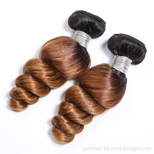 9a 100g SPARK Remy Human Hair Weaving Bundle for Women Weave Brazilian Hair Extension Ombre Black Brown Loose Wave 1b/30